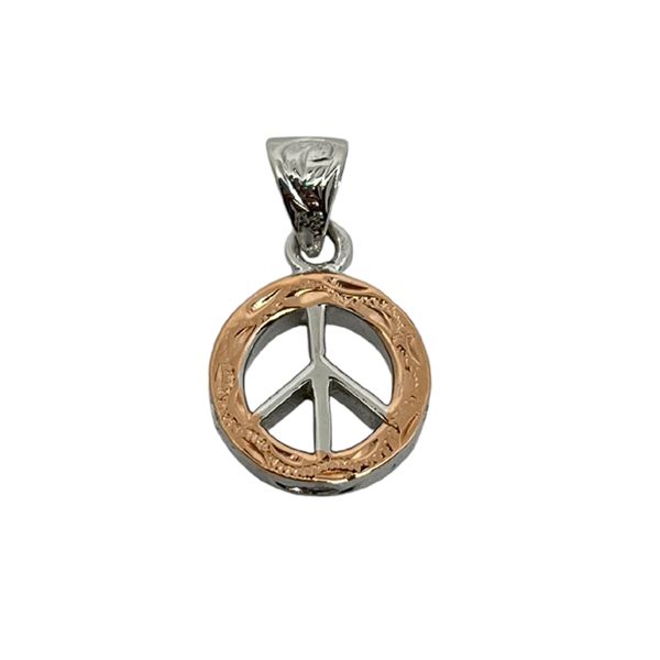 Sterling Silver hand Carved Rose Color Peace Symbol Pendant