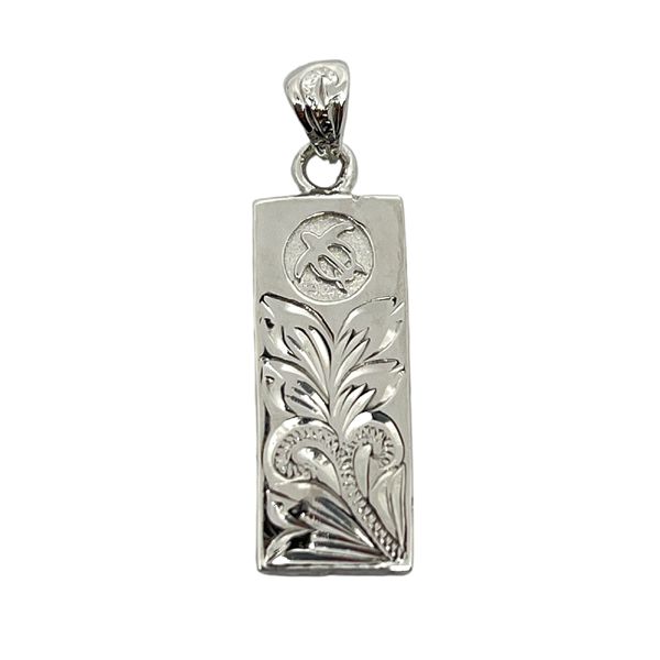 Sterling Silver Hand Carved Honu Maile Pendant