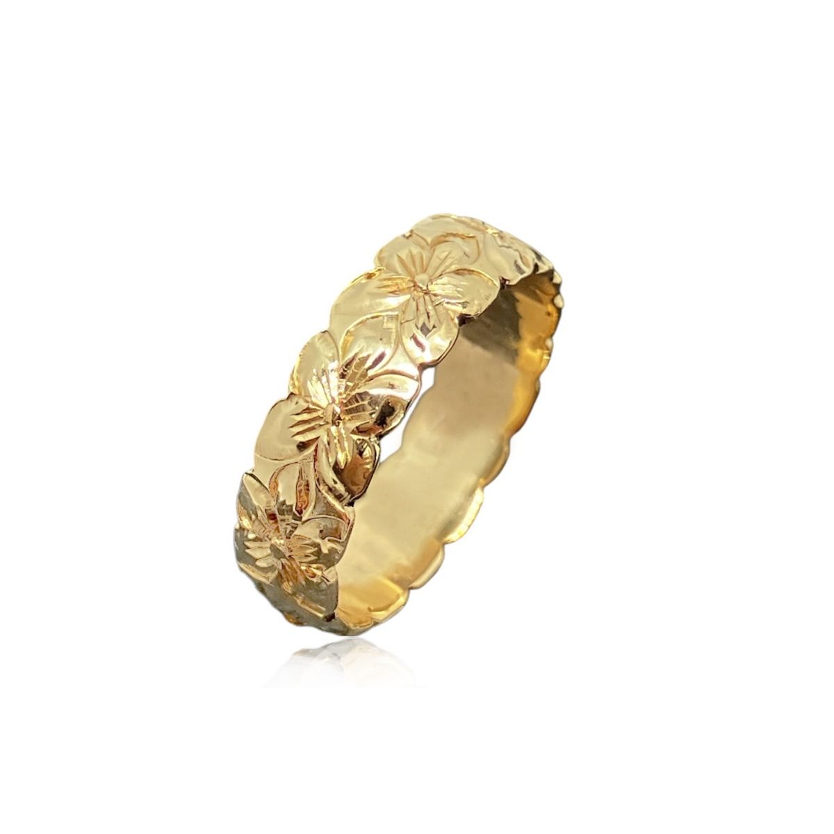 14KT Gold Hawaiian Ring with all around Cut-Out Plumeria Designs