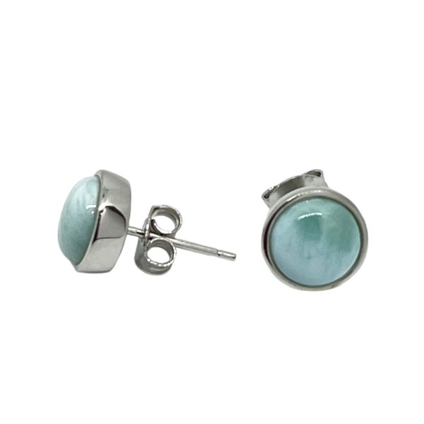 Sterling Silver 10mm Round Light Blue Larimar Pierced Earrings