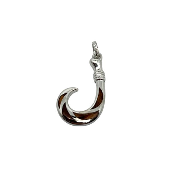 Sterling Silver Hawaiian Koa Wood Fish Hook Pendant (s)