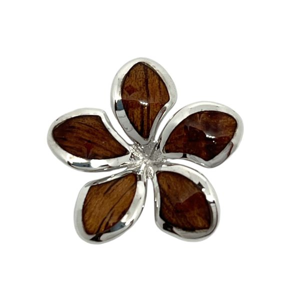 Sterling Silver Hawaiian Koa Wood Floating Plumeria Pendant