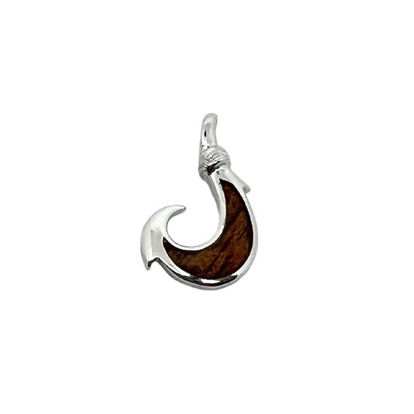 Sterling Silver Mini Koa Wood Fish Hook Charm