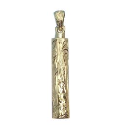 14KT Gold Hawaiian Cremation Hand Carved Ash Holder Tube Pendant